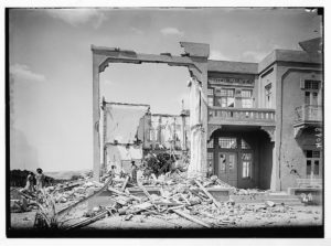 Palestine events. The earthquake of July 11, 1927. Wreckage of the Winter Palace Hotel, Jericho. A complete collapse
