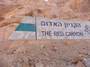 The red canyon sign and trail (I guess it makes sense it should be red, but it is blue )