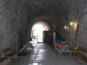 Looking outside of the tunnel (south), one can see the railway track. - Rosh Hanikra