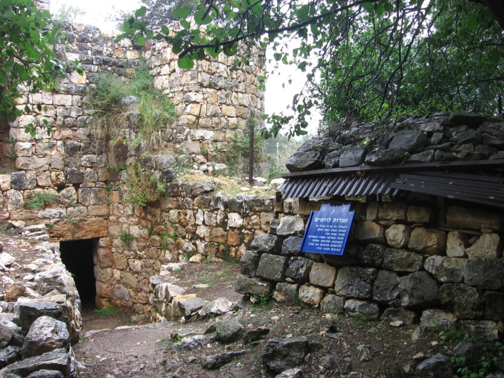 Fighting post - the post on the fortress tower was hit and a hard injured personal was evacuated from it under fire. after the hit, the lower post were dig that allow the fighters to return fire from slits between the bags - Yehiam