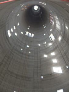 One meter thick at the bottom and around 30 meter diameter, it is being cleaned.