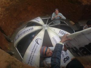 Setting the formwork for the bio-gas reactor dome