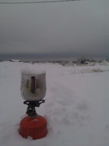 Making tea in the snow in the Golan Heights, near Mas'ade