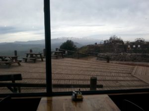 The coffee shop (Coffee Anan - "Cloud Coffee") on top of the Bental Mount, and the view from within. Feels like in a sky resort =) - volcanoes