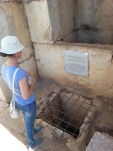 02072015-16 Atzva watching the cistern. The cistern supplied water to those arriving at the fortress. Above it was a portcullis (lift shaft) for raising water to the upper stories.   -Nimrod Fortress!