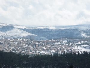 02222015-06 Looking South-East - The Castel neighborhood of Mevaseret_Zion and behind it, the Hadassa Ein Kerem Hospital. - Snow