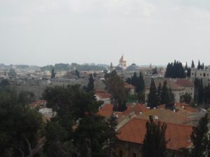 03192015-152 The view from Lev-Ram roof: The dome of the Church of the Holy Sepulchre and the tower of Lutheran Church of the Redeemer