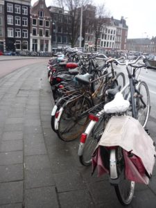 03272015-26 It seems bikes are really the most spread kind of transportation here: look at the lines of bikes parking in front of our hotel! - Amsterdam