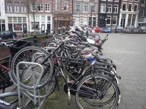 03272015-27 It seems bikes are really the most spread kind of transportation here: look at the lines of bikes parking in front of our hotel! - Amsterdam