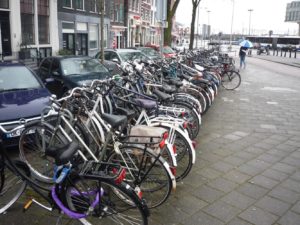 03272015-28 It seems bikes are really the most spread kind of transportation here: look at the lines of bikes parking in front of our hotel! - Amsterdam