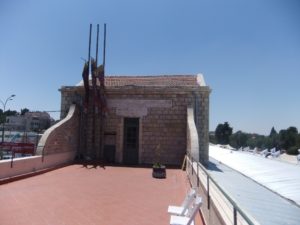 The station's roof with it's name in three languages. - Jerusalem old train station