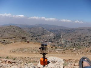 Making tea and top the Hermon, looking west to Israel and Lebanon. - family trip