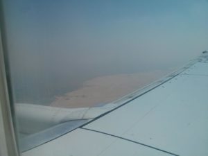 If you look close, between the wing and the green area - you can see the pyramids.