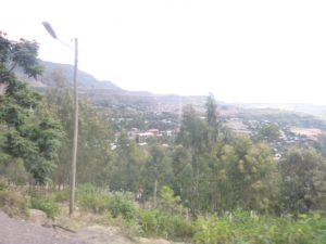 Lalibela on the slopes of the mountains above it, Were asheten maryam sits. time