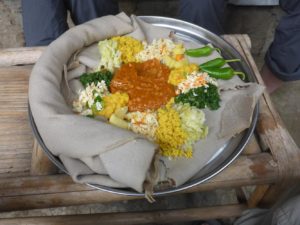 Injera for 3 (the other Injeras are rolled on the side of the dish)