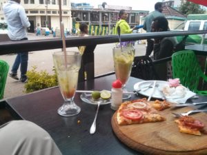 The coffee in the main square - The pizza Atzva haven't finish and the poor hungry child asking for food.