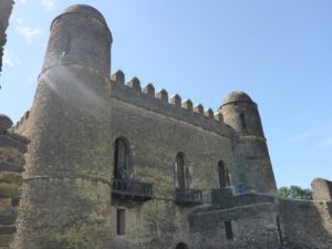 First building - biggest and most impressive Castle - The castle of Emperor Fasil (Alem Seghed Fasil) (ruled between 1632-1667) who founded the compound - from outside - Fasil Ghebbi