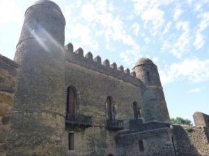 First building - biggest and most impressive Castle - The castle of Emperor Fasil (Alem Seghed Fasil) (ruled between 1632-1667) who founded the compound - from outside - Fasil Ghebbi