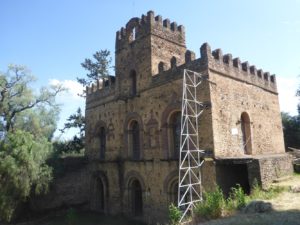 Eigth building - Iyasu's castle (Birhan Seghed Kuregna Iyasu Anditegie Mintiwab's) (ruled between 1730-1755) - from outside. It is now used as the site offices. - Fasil Ghebbi