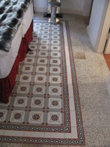 The flooring in a bedroom