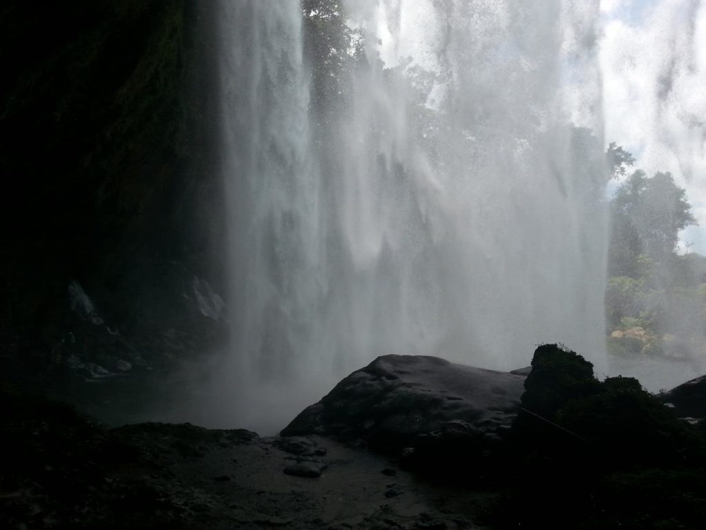 guess -  And you are on the other side of the waterfall (almost) without getting wet =)
