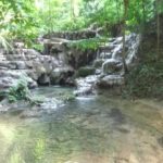  Palenque - A bridge on the stream and the the "Queens' Bath" waterfalls on the edge of the site.