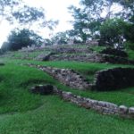  Palenque - Temple X - The building is accessed via a wide staircase made of large blocks of carved stone.