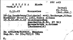 Document made by the people of the archive of International finding Service, with the places grandmother had been at during the war. Grandmother
