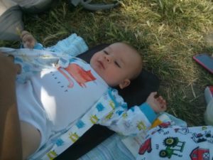 Jannaeus enjoying the nature - although he is now on a jump stage, meaning he eat all the time and cry when he doesn't eat. Tel Gezer