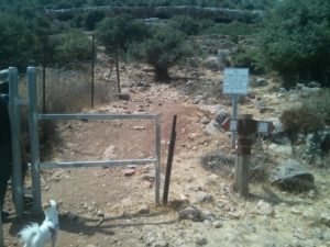 Crossing the cattle fence to avoid touching the electric fence - Nahal Me'ara
