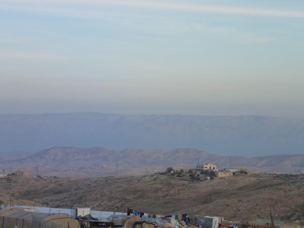 Looking east from the settlement of Carmel on the edge of the desert and the Mountains of Jordan