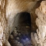 Going down the tunnel staircase of 93 stairs, leading to the spring. Unfortunately, it is full of rubbish - Tel Gibeon