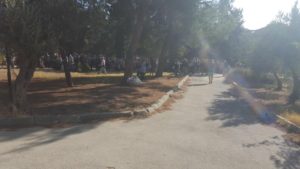 Gathering in Saint-Etienne basilica gardens