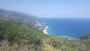 The coasts of east Pilieon from a point of view along the trail you can see he streams inside the sea.