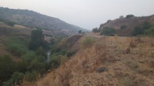 The raging Jordan river digging its way in the ground