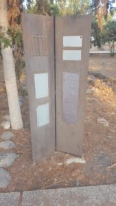 An information sign unreadable at most, but with the words of the song Forward Jordan (Haleha Yarden). Mishmar HaYarden