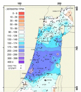 Rainfall till date in comparison to yearly average until date (6-8.12.2018). Again - Ayalon drainage basin in pretty much all in the blue colored area.