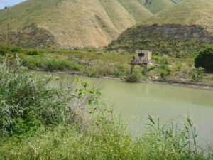 The Jordanian water monitoring station with what seem to be left of the monitaring system - the Yarmouk river