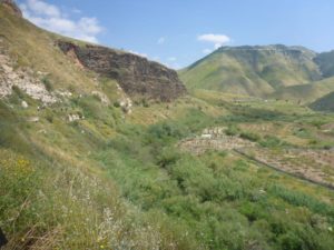 The line of man on the left slope is the railway trail. Down on the right you can see the Jordanian farmers use any piece of land and sit on the water.   - The Hejaz railway tunnel