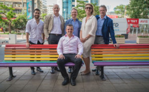 Carmel Shama-Hacohen with the benches colored in the Gay flag color. Some of the ads of the first Gay parade in Ramat Gan were vandalized (source:IsraelHayom). - Sabbath war