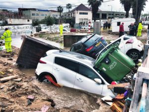 Cars that washed away into a sinkhole due to the floods - cloudburst