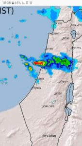 See the red area just on the coast? That is what hit Tel-Aviv - cloudburst