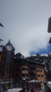 The clock tower and the birds above - Les Arcs 1950