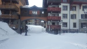 One of the bridges that spans over yhe steets - Les Arcs 1950