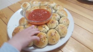 Fresh garlic buns filled with cheese - Defiantly not Passover Kosher - Passover end