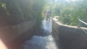 Part of the trail in the water