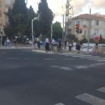 The big junction (Bialik - Aba Hillel) protest by the black flags. Still, only a km away from my house. - 1km