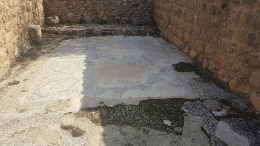 An Byzantine church ruins, probably part of a monastery, that host pilgrims on their way to Jerusalem and Bethlehem. The 4.2*10m mosaic of the main hall was uncovered on 2016. It was ruined in ancient times by people against the images of human on public space. It was been ruined after been uncovered by ultra rebellious who are against archeological diggings. On the east there is a small crypt. The walls are from the Ottoman time building that stood here. - Hanut