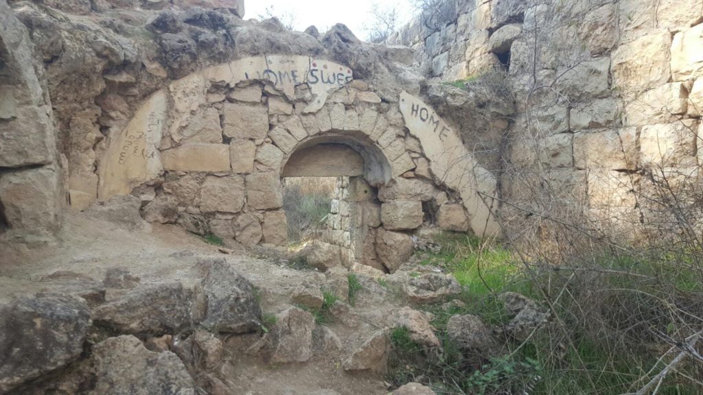 The old Arab house near Ein Mata, the roofs were rib vault - look on the thickness of it. The building is from crusades time and named Salvatio and was maned by . The main building was a church and the rest are farm houses.