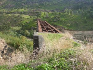 A view along the bridge. You can see how track of the railway on the other bank going to the left.